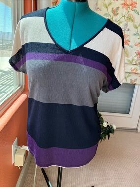Lavish Two-Tone Knit Top in Black, Grey Purple and Cream XL